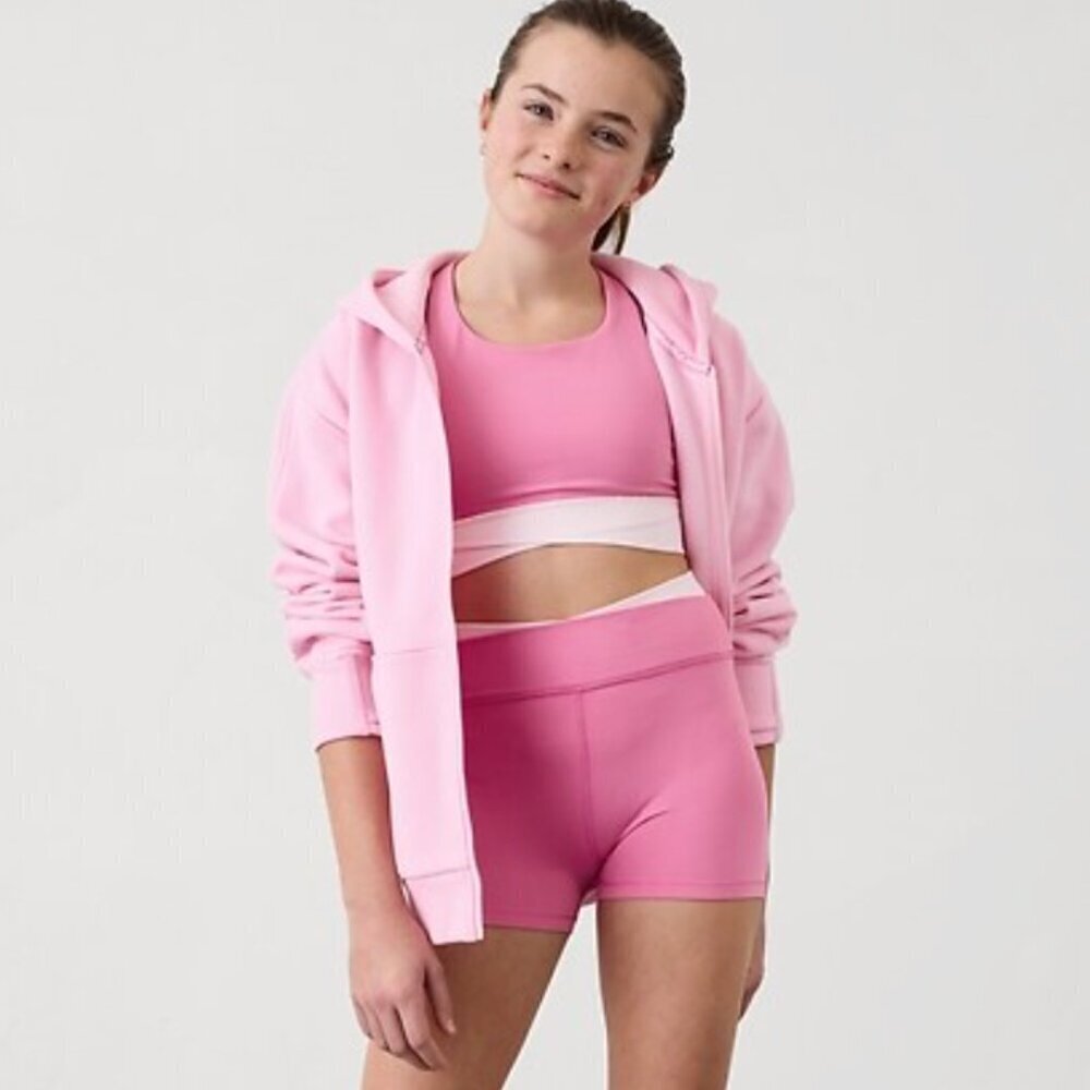 Athleta Girl NWT Transcend Crossover Shortie Shorts in Pink Peonies, XL/14